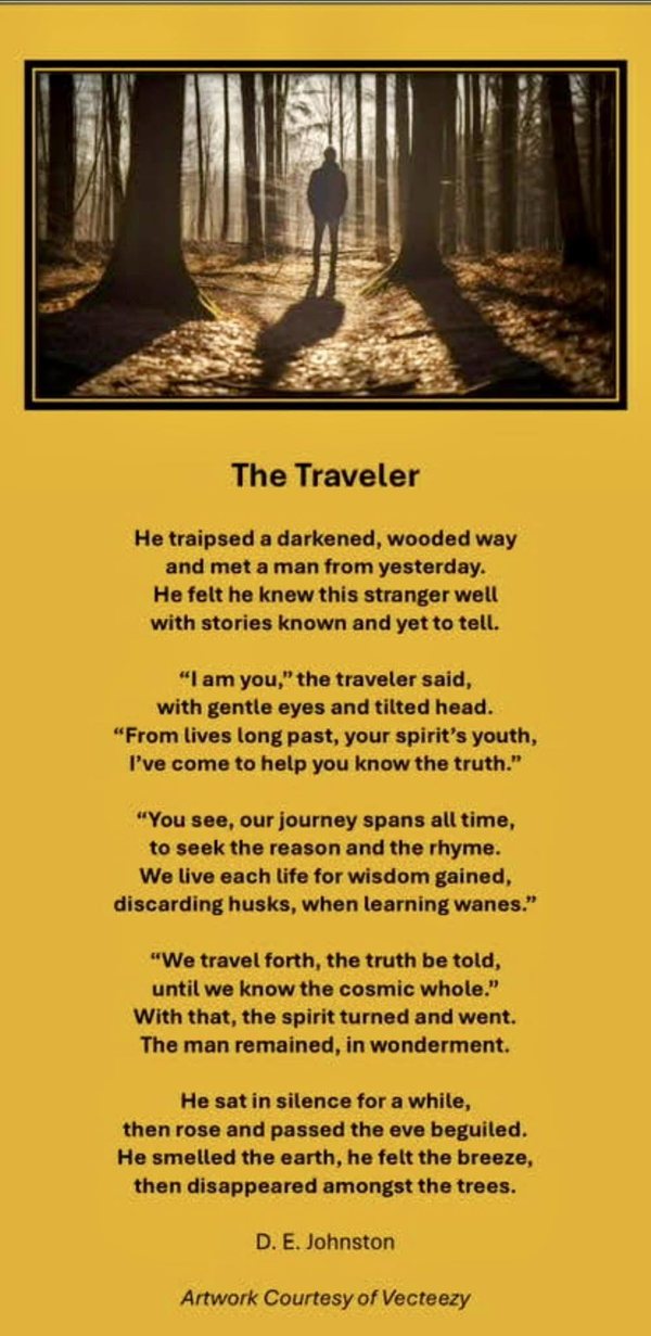 The Traveler printed as a framed poem card